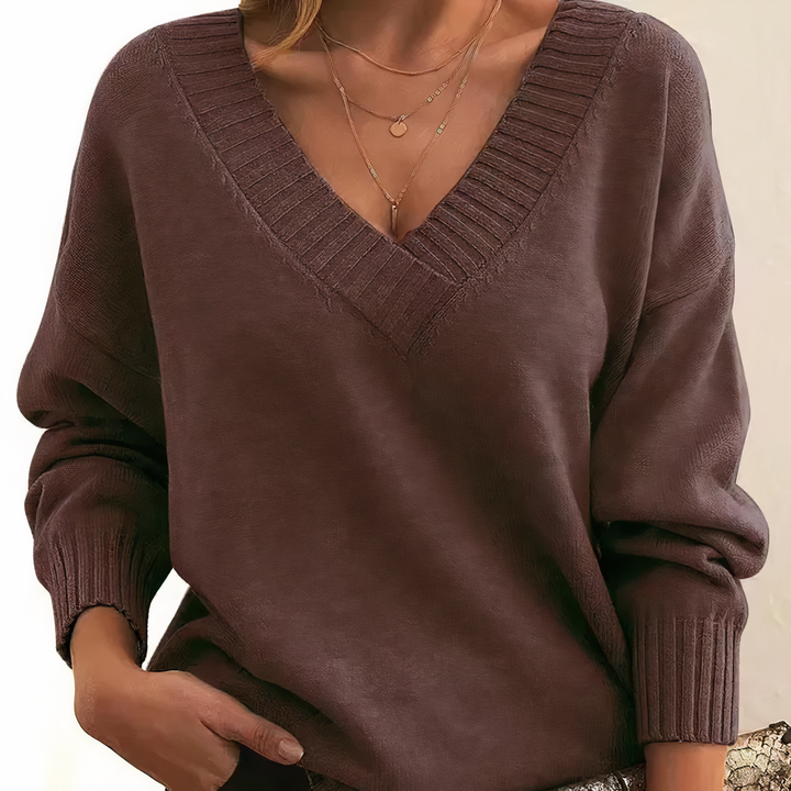 Women's Sweater V Neck Ribbed Long Sleeve Relaxed Fit Casual Everyday