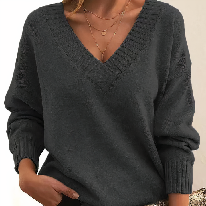 Women's Sweater V Neck Ribbed Long Sleeve Relaxed Fit Casual Everyday