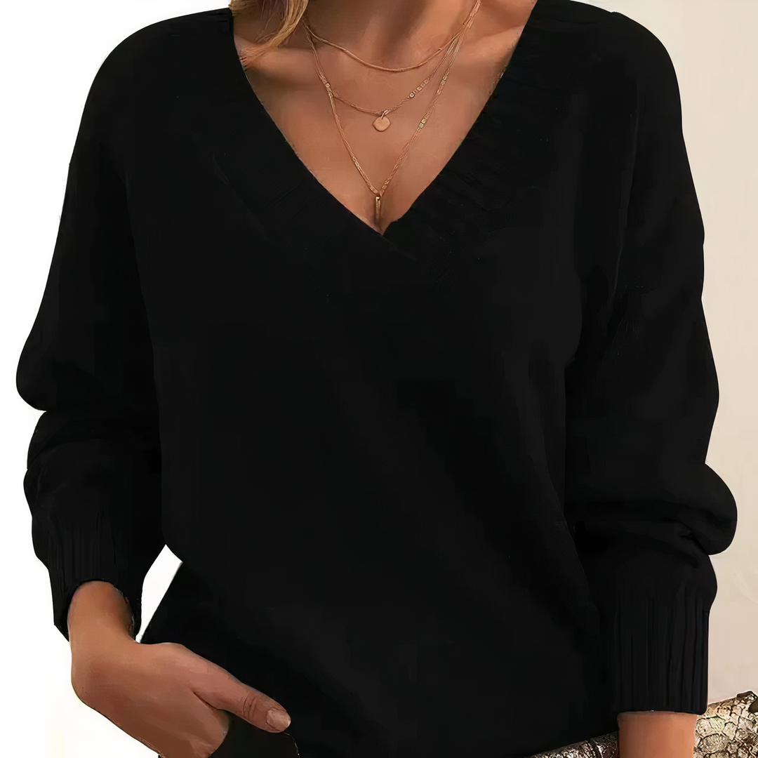 Women's Sweater V Neck Ribbed Long Sleeve Relaxed Fit Casual Everyday