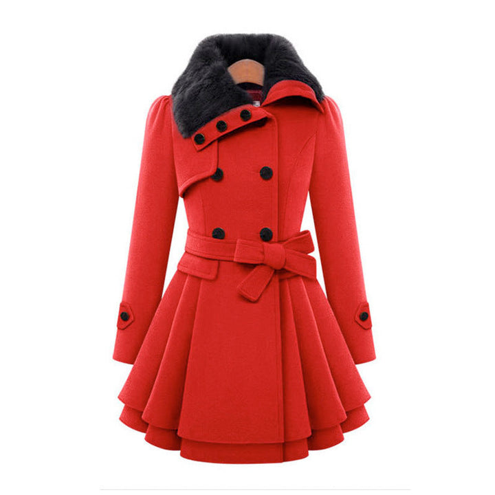 Aurelie | Vintage-Inspired Belted Trench Coat with Faux Fur Trim and Tailored Waist