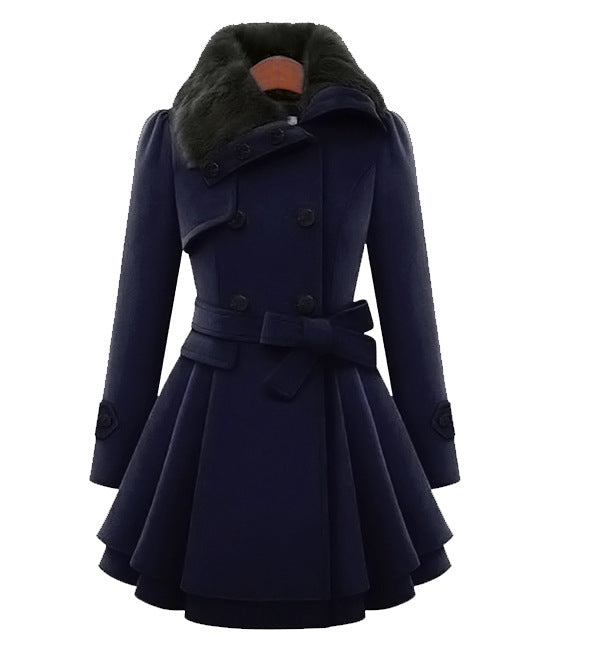 Aurelie | Vintage-Inspired Belted Trench Coat with Faux Fur Trim and Tailored Waist