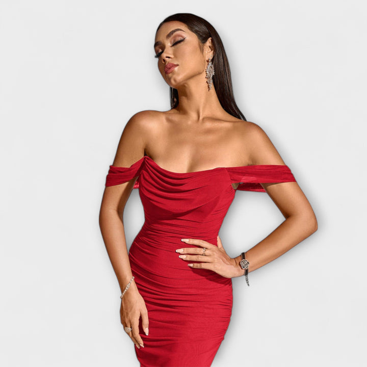 Ione - Off-Shoulder Ruched Bodycon Dress