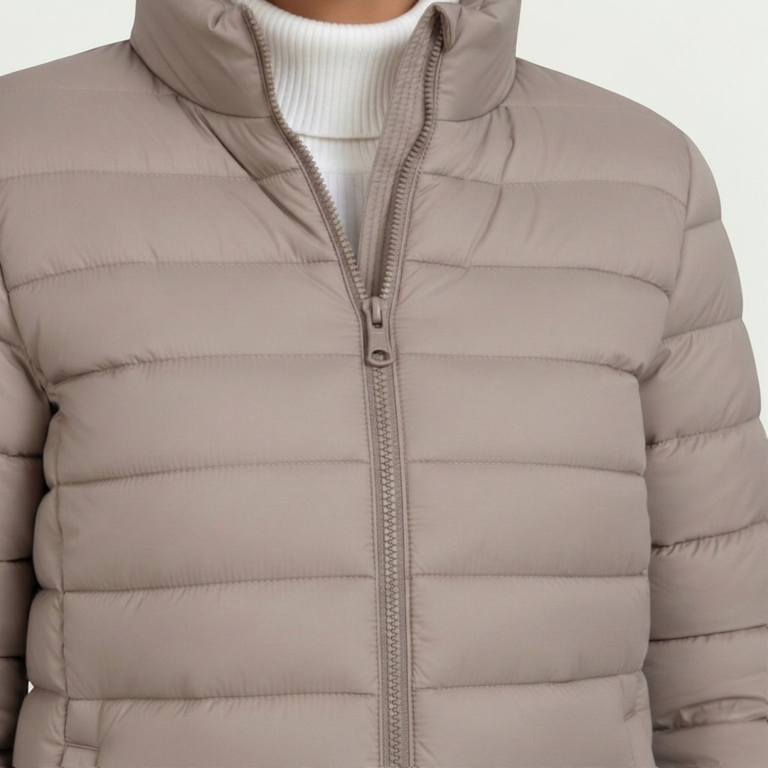 Chaqueta acolchada para mujer, con relleno térmico, cuello alto, cierre de cremallera, casual
