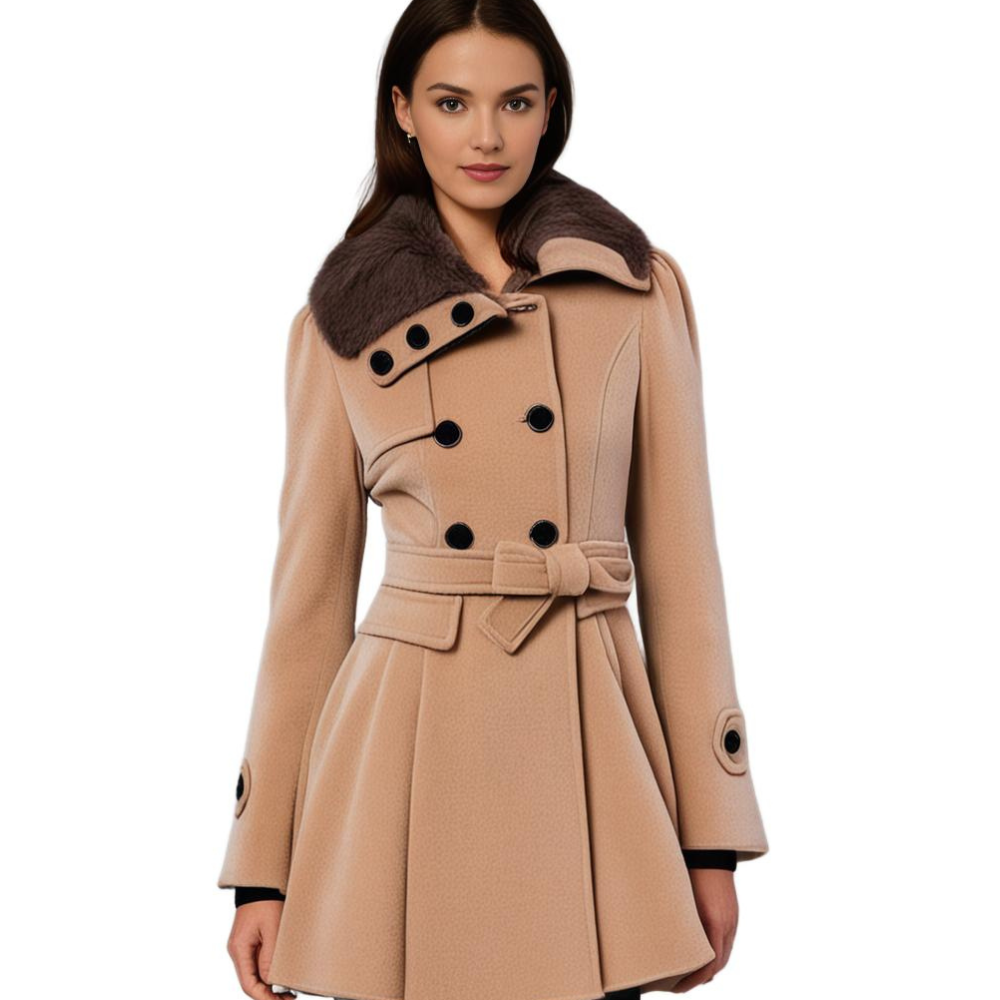 Women's Long Coat Fur Collar Tailored Fit Plush Casual Everyday Wear