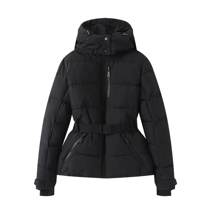 Fiorella | Parka rembourrée ajustée à capuche avec ceinture taille haute et conception coupe-vent