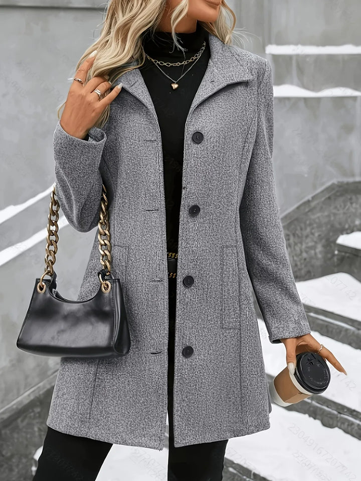 Emmelina | Classic Mid-Length Coat with Turn-Down Collar and Single Button