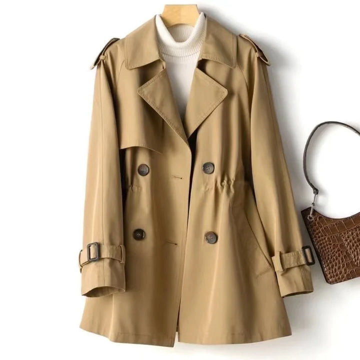 Mellemlang dobbeltradet trenchcoat