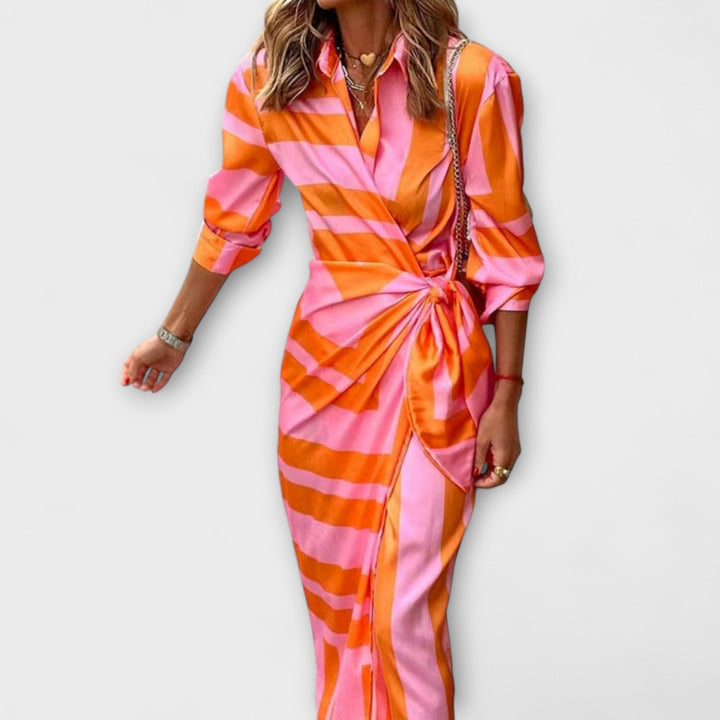 Clarissa - Vestido Camisa Midi Listrado