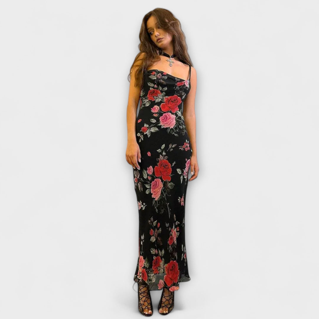 Bodycon-kjole med blomsterprint og spaghetti-stropper