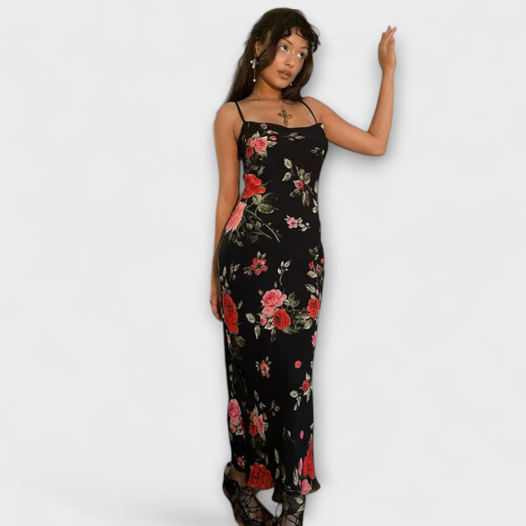 Bodycon-kjole med blomsterprint og spaghetti-stropper