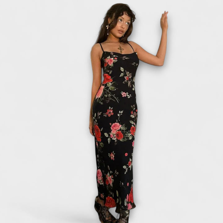 Bodycon-kjole med blomsterprint og spaghetti-stropper