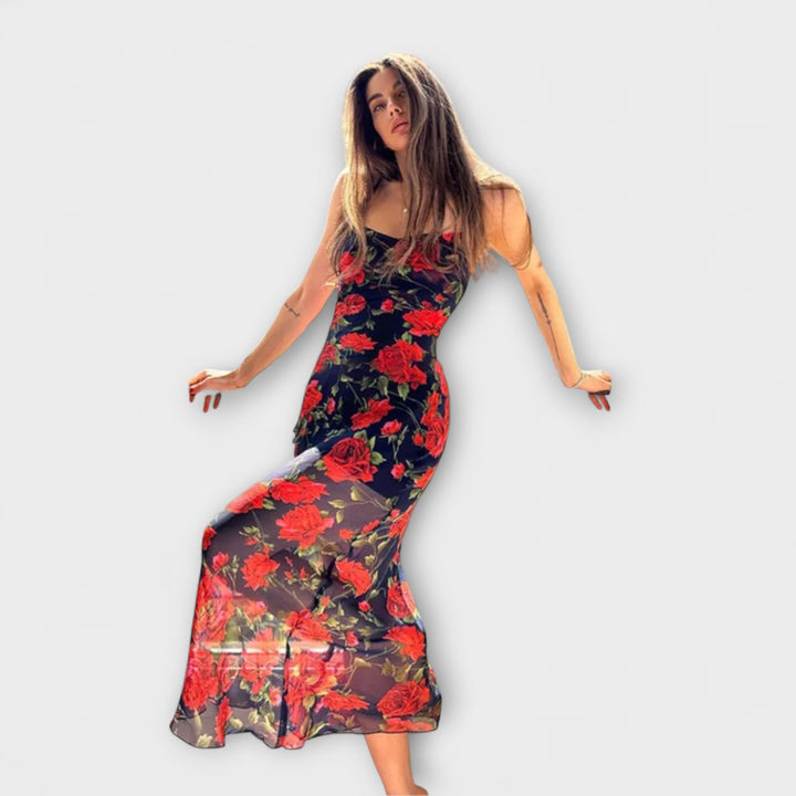 Bodycon-kjole med blomsterprint og spaghetti-stropper