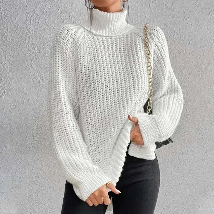 Damerullekravesweater i strik med tekstureret mønster, alsidig stil, afslappet og til kontoret