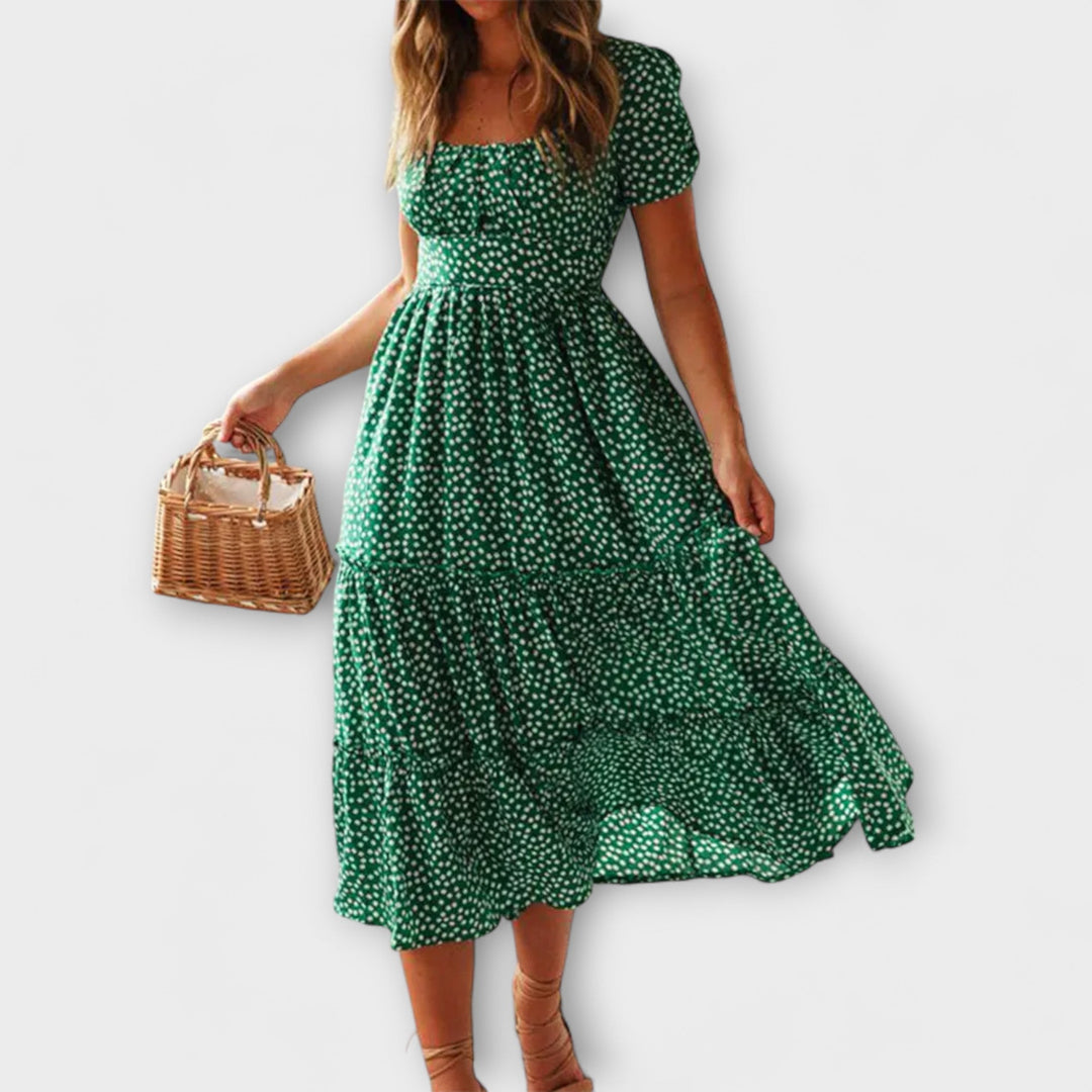 Vintage maxi-kjole med blomsterprint og pufærmer