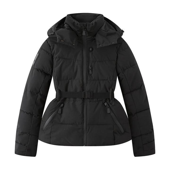 Fiorella | Parka rembourrée ajustée à capuche avec ceinture taille haute et conception coupe-vent