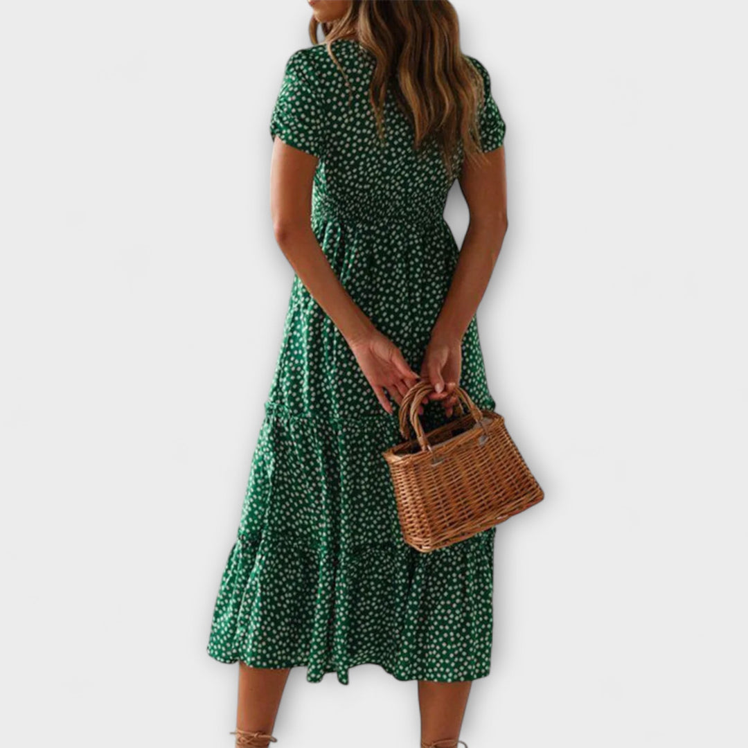 Vintage maxi-kjole med blomsterprint og pufærmer