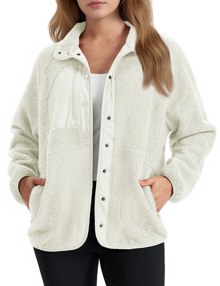 Delfina | Cozy Sherpa Fleece Jacket with Button Front and Side Pockets