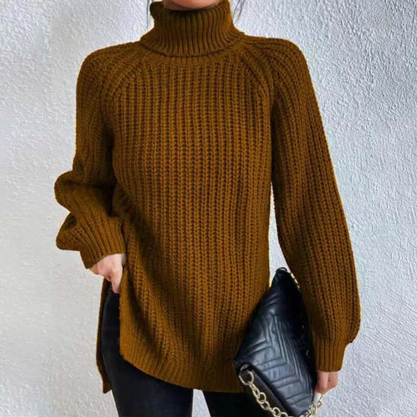 Damerullekravesweater i strik med tekstureret mønster, alsidig stil, afslappet og til kontoret