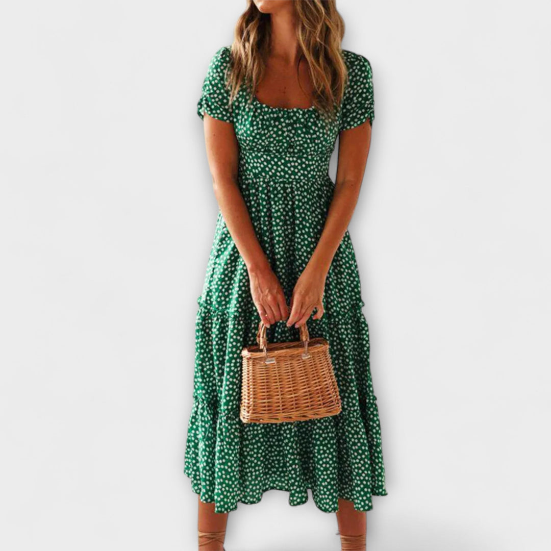 Vintage maxi-kjole med blomsterprint og pufærmer