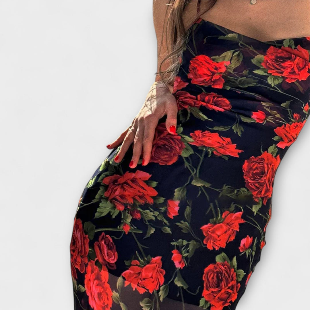 Bodycon-kjole med blomsterprint og spaghetti-stropper