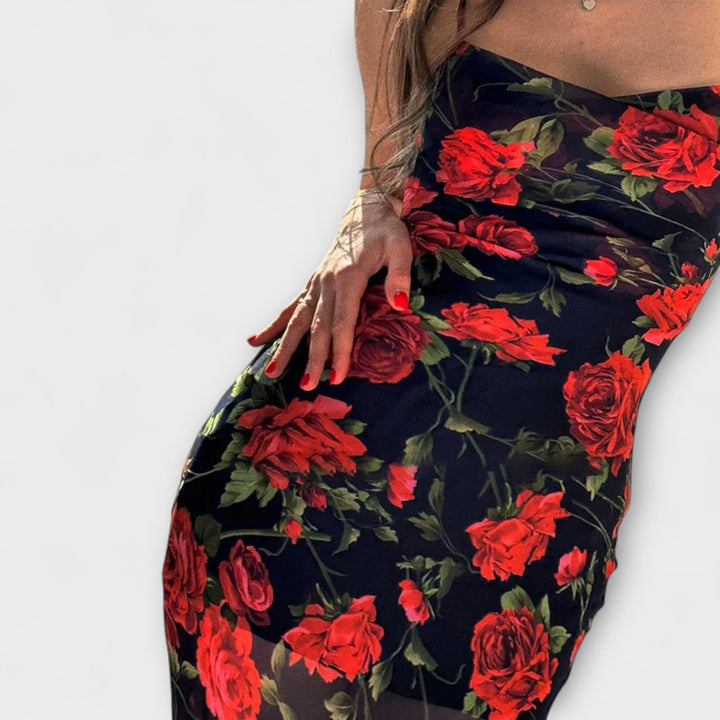 Bodycon-kjole med blomsterprint og spaghetti-stropper