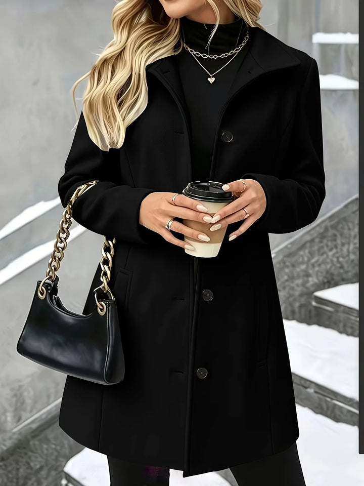 Emmelina | Classic Mid-Length Coat with Turn-Down Collar and Single Button