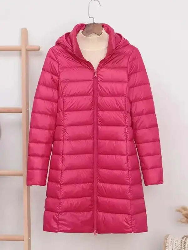 Ambrosine | Ultra-Light Long Down Jacket with Detachable Hood and Duck Down Fill