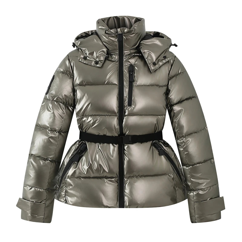 Fiorella | Parka rembourrée ajustée à capuche avec ceinture taille haute et conception coupe-vent