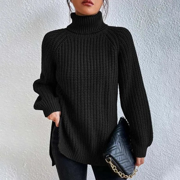 Damerullekravesweater i strik med tekstureret mønster, alsidig stil, afslappet og til kontoret