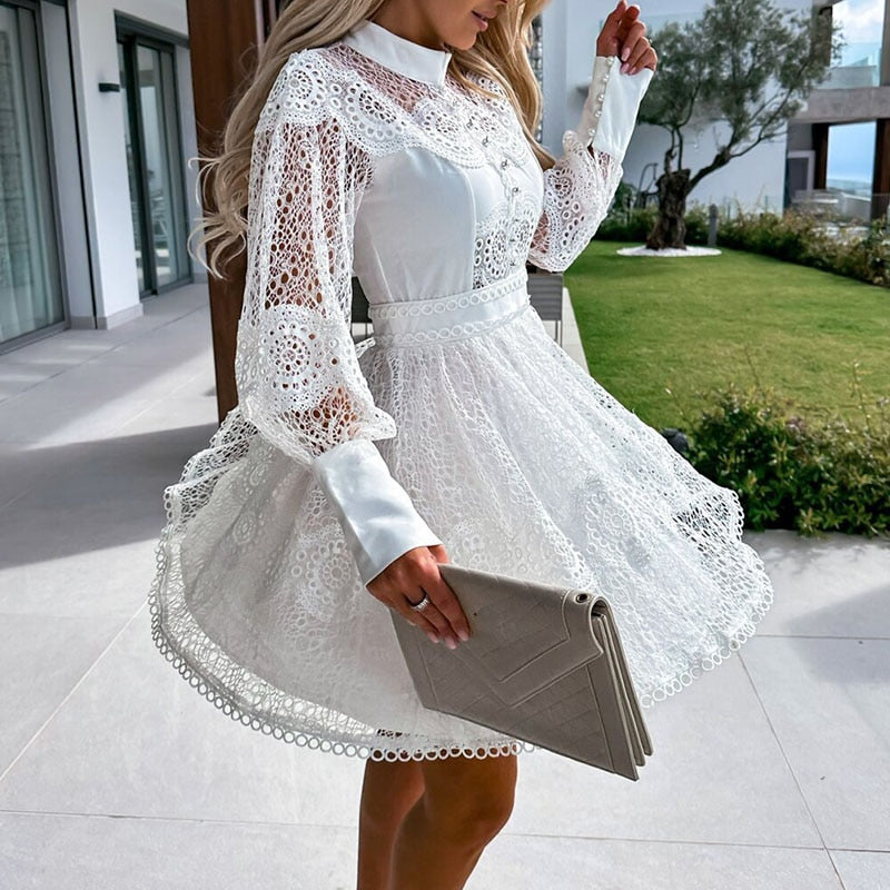 Victoria™ - Elegantní midi šaty s dlouhým rukávem a krajkou