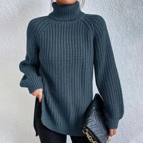 Damerullekravesweater i strik med tekstureret mønster, alsidig stil, afslappet og til kontoret