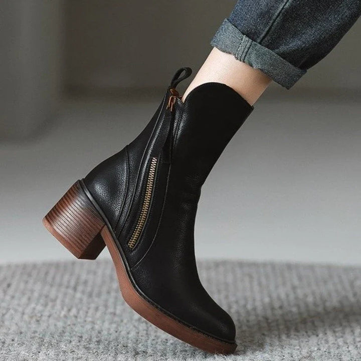 Women's Ankle Boots Leather High Heel Metal Zipper Shock Absorbing Sole Evening