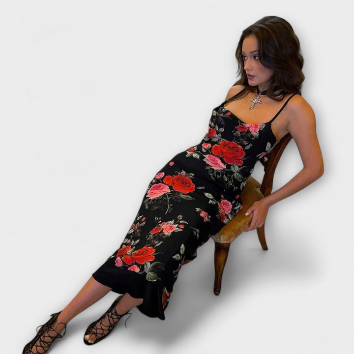 Bodycon-kjole med blomsterprint og spaghetti-stropper