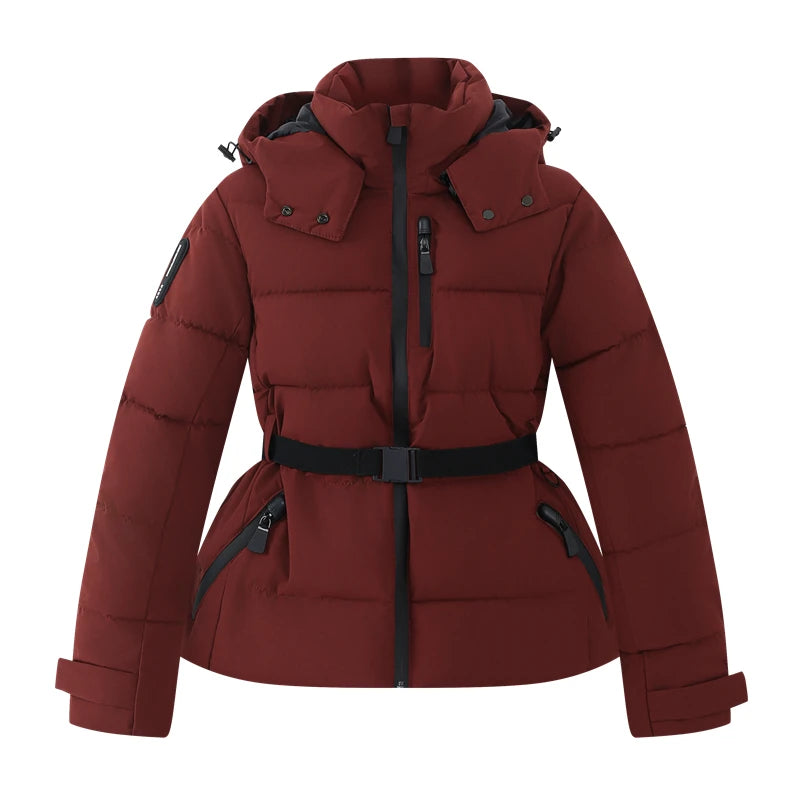 Fiorella | Parka rembourrée ajustée à capuche avec ceinture taille haute et conception coupe-vent