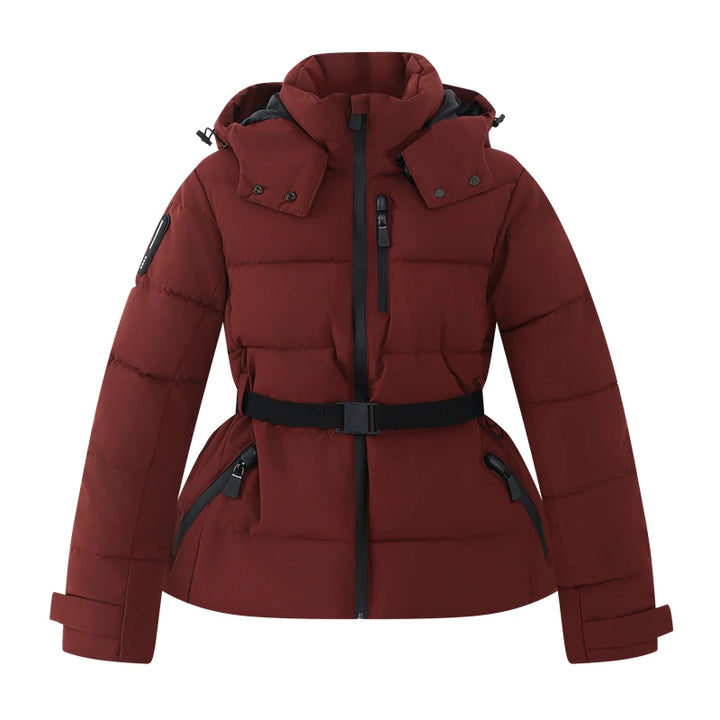 Fiorella | Parka rembourrée ajustée à capuche avec ceinture taille haute et conception coupe-vent