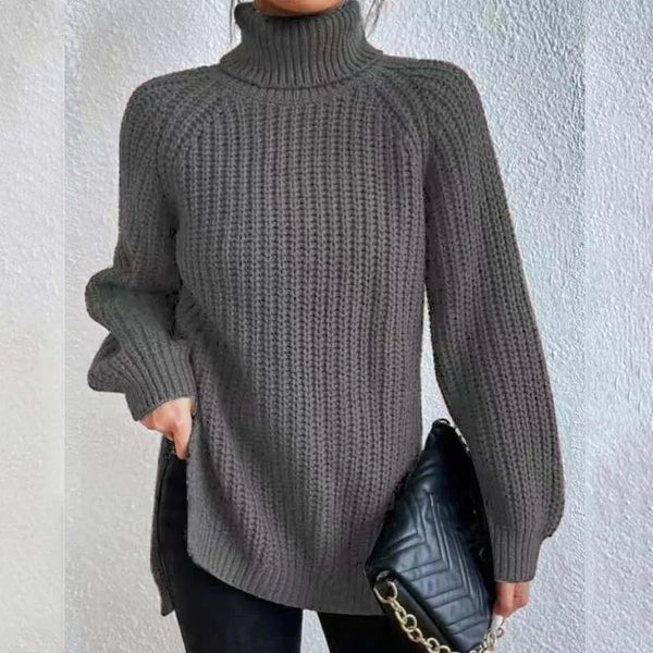 Damerullekravesweater i strik med tekstureret mønster, alsidig stil, afslappet og til kontoret