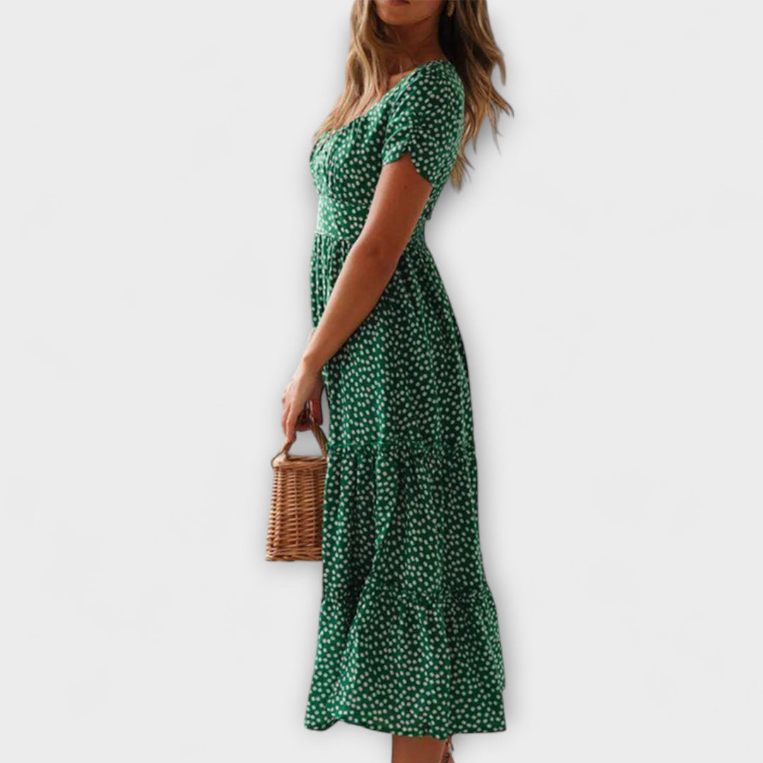 Vintage maxi-kjole med blomsterprint og pufærmer