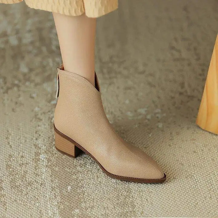 Women's Ankle Boots Vegan Leather Pointed Toe Slip On Low Heel Office
