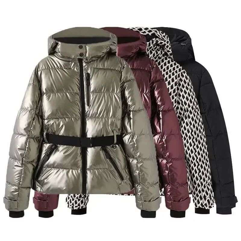 Fiorella | Parka rembourrée ajustée à capuche avec ceinture taille haute et conception coupe-vent