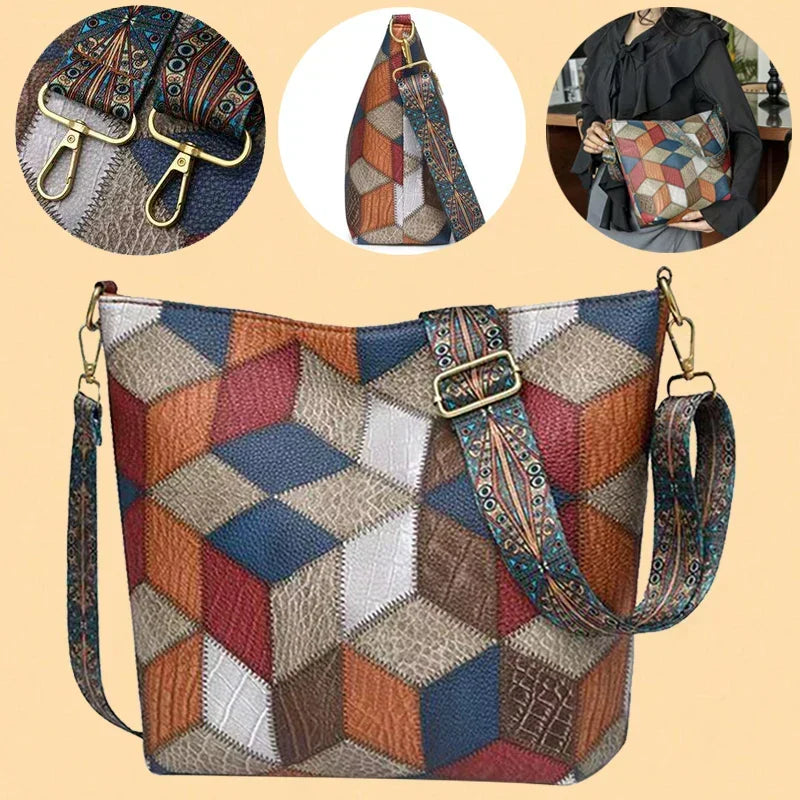 Solange | Handcrafted Patchwork Leather Handbag with Zip Compartments