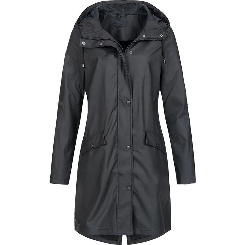 Thalassa | Rugged Mid-Length Rain Jacket with Adjustable Hood and Flap Pockets