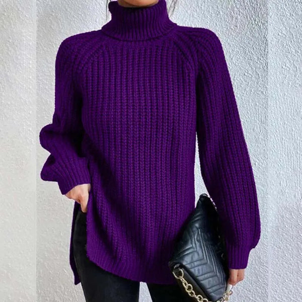 Damerullekravesweater i strik med tekstureret mønster, alsidig stil, afslappet og til kontoret