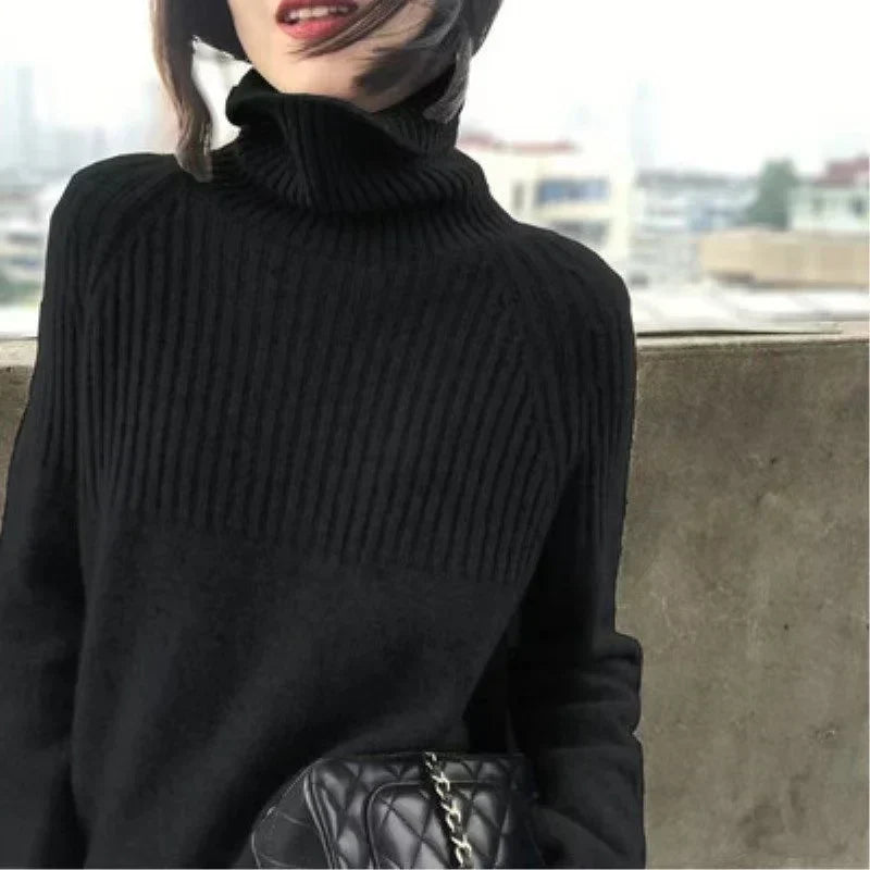 Hattie | Refined Women's Turtleneck Sweater with Ribbed Details and Relaxed Fit