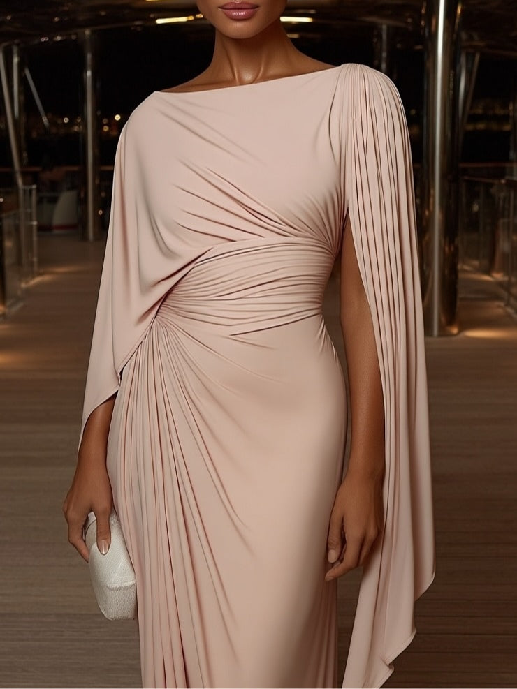 Melyssa™ Vestido Maxi Plissado com Drapeado