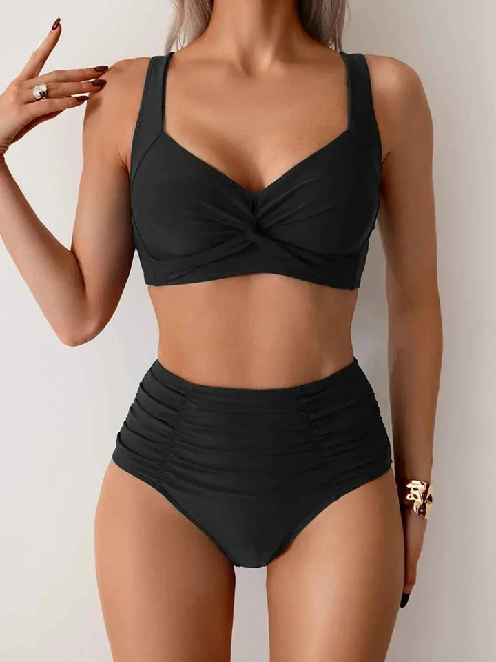 Conjunto de Biquíni de Cintura Alta para o Verão