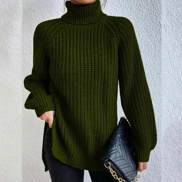 Damerullekravesweater i strik med tekstureret mønster, alsidig stil, afslappet og til kontoret