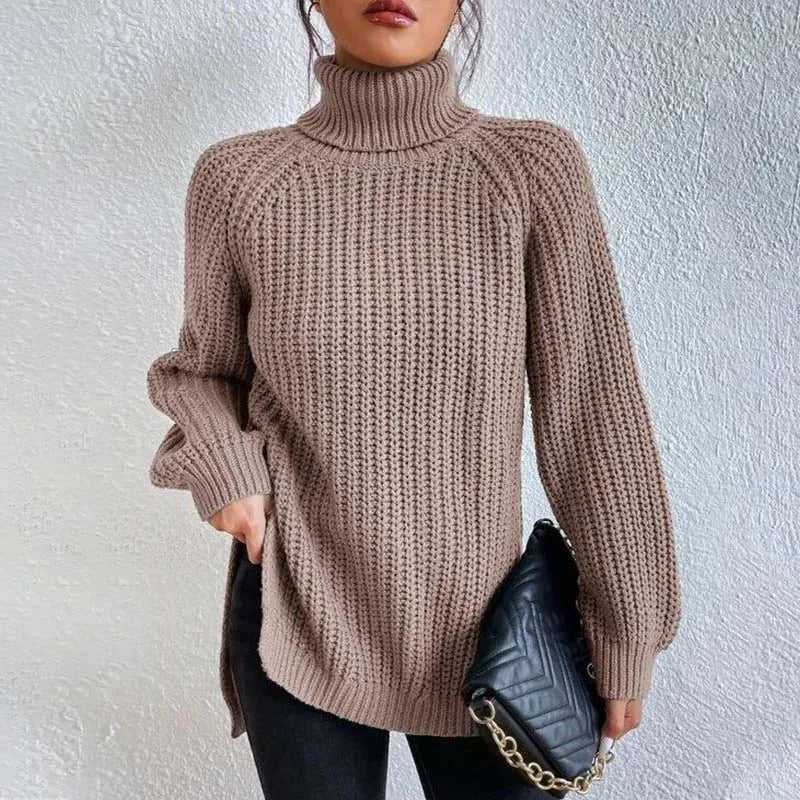 Damerullekravesweater i strik med tekstureret mønster, alsidig stil, afslappet og til kontoret