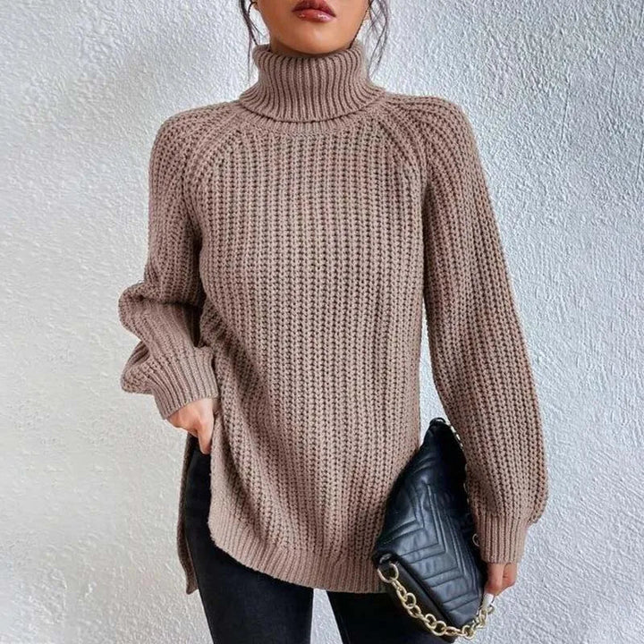 Damerullekravesweater i strik med tekstureret mønster, alsidig stil, afslappet og til kontoret