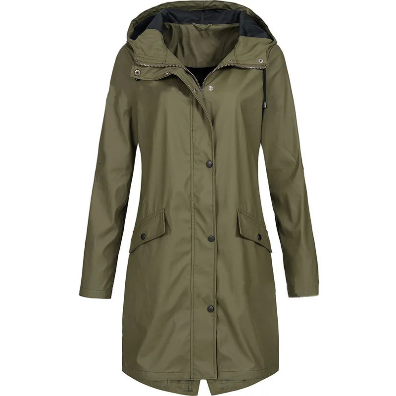 Thalassa | Rugged Mid-Length Rain Jacket with Adjustable Hood and Flap Pockets