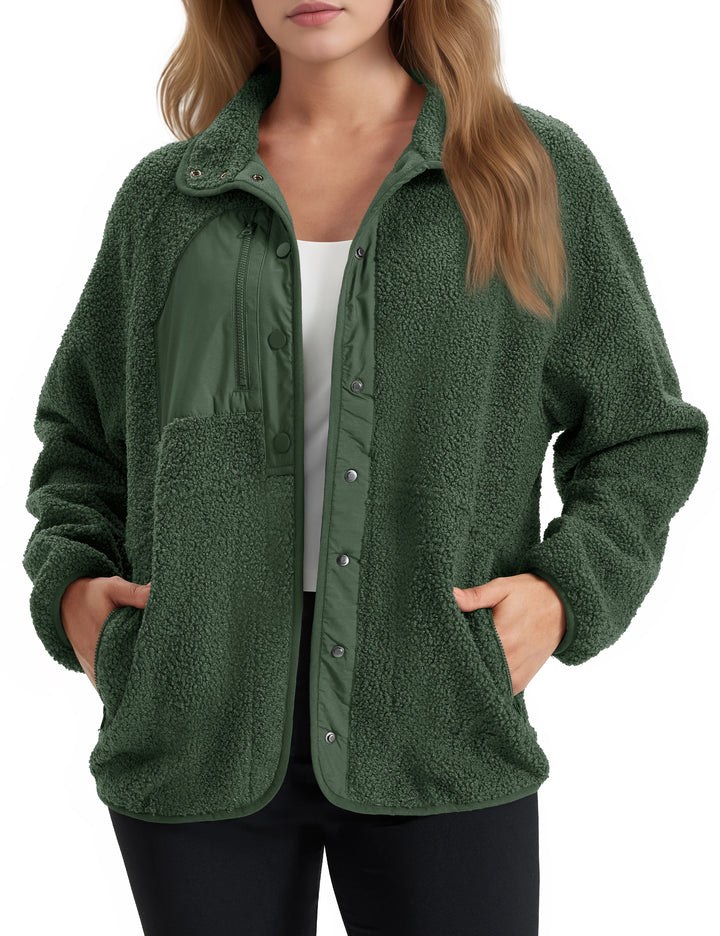 Delfina | Cozy Sherpa Fleece Jacket with Button Front and Side Pockets